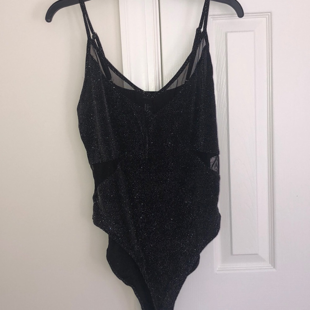 Black sparkly bodysuit with mesh details